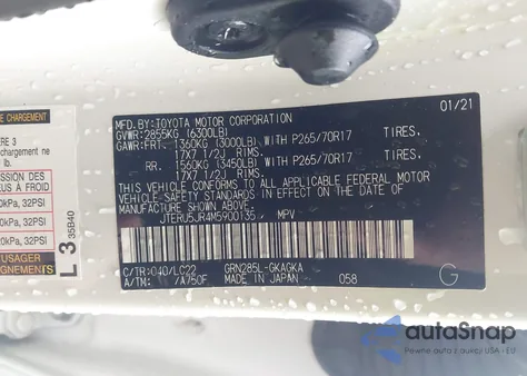 2021 Toyota 4Runner Trd Off Road Premium from USA, damaged, VIN JTERU5JR4M5900135